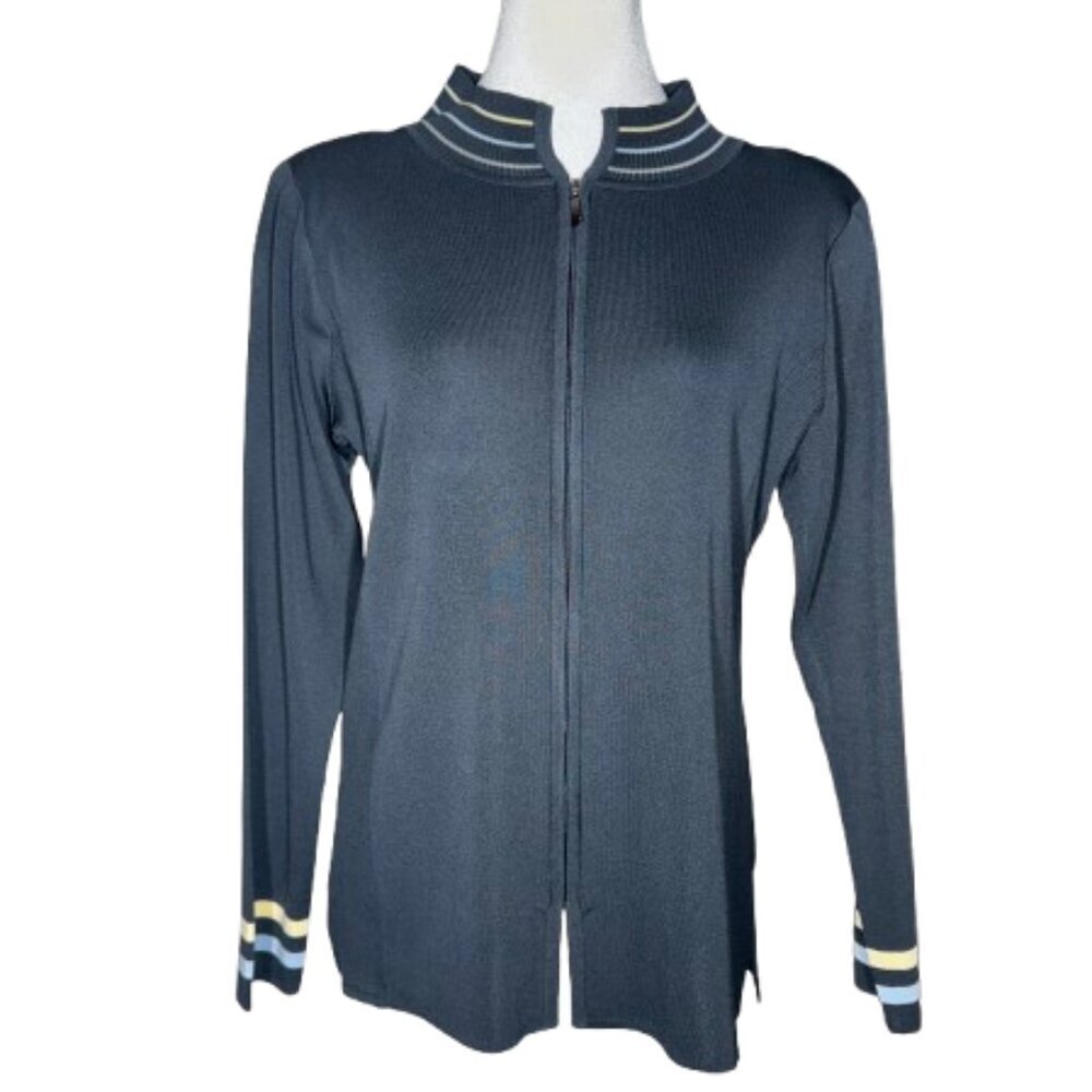 Exclusively Misook Long Sleeve Zipper Sweater Cardigan Graphite Small